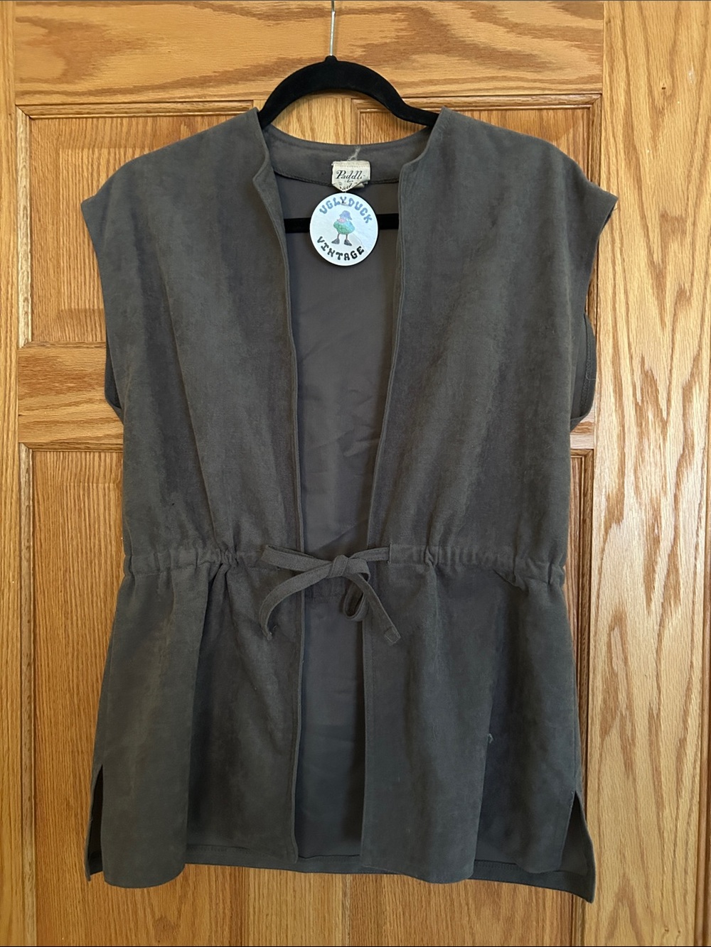 Soft Suede-Look Gray Tie-Front Vest